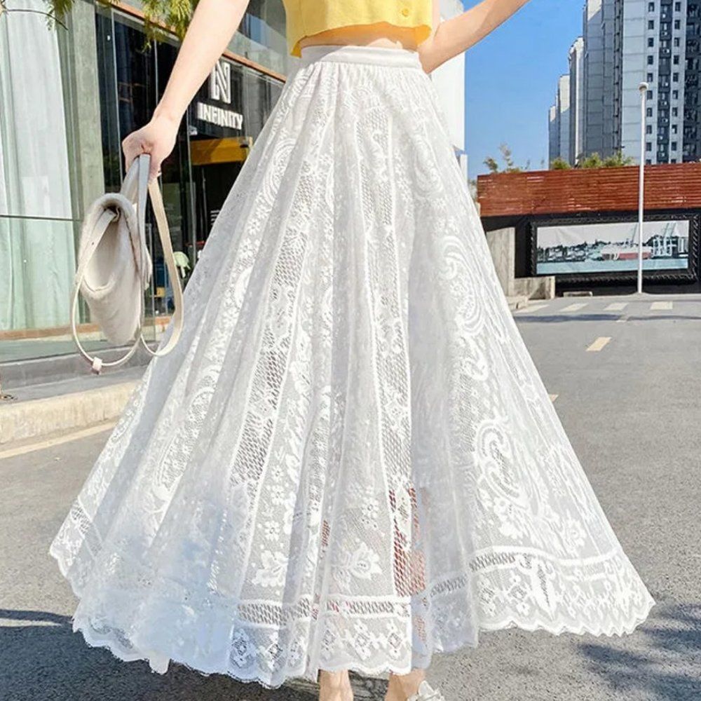 Lace Up High Waist Maxi Skirt | Women School Work Office A Line Vintage Retro Sk